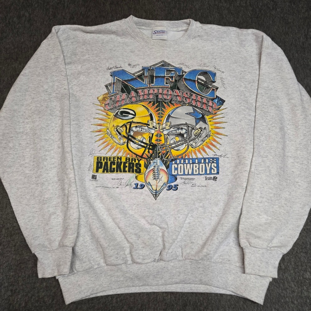 Vintage Santee 1995 NFC Championship Packers vs Cowboys Sweatshirt Mens XL Gray